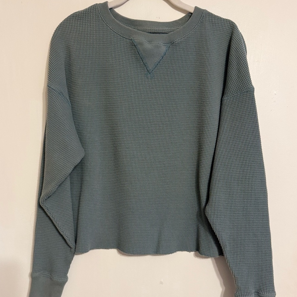 Abercrombie & Fitch Women's Crewneck Waffle Knit Sweater - Dusty Teal
